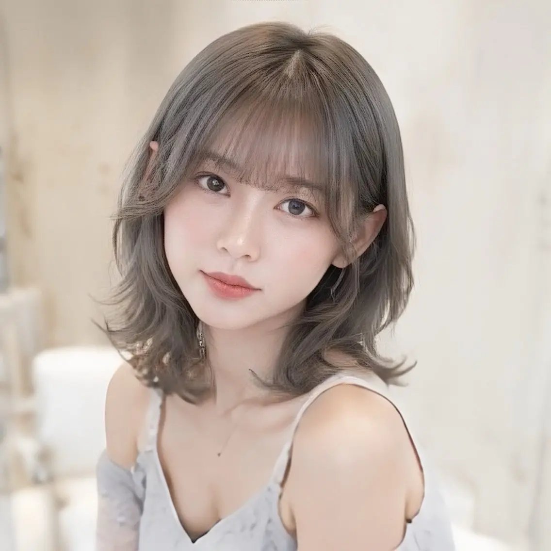 ミディアム カット 縮毛矯正/レイヤー/ 前髪カット/おばかんのヘアスタイル