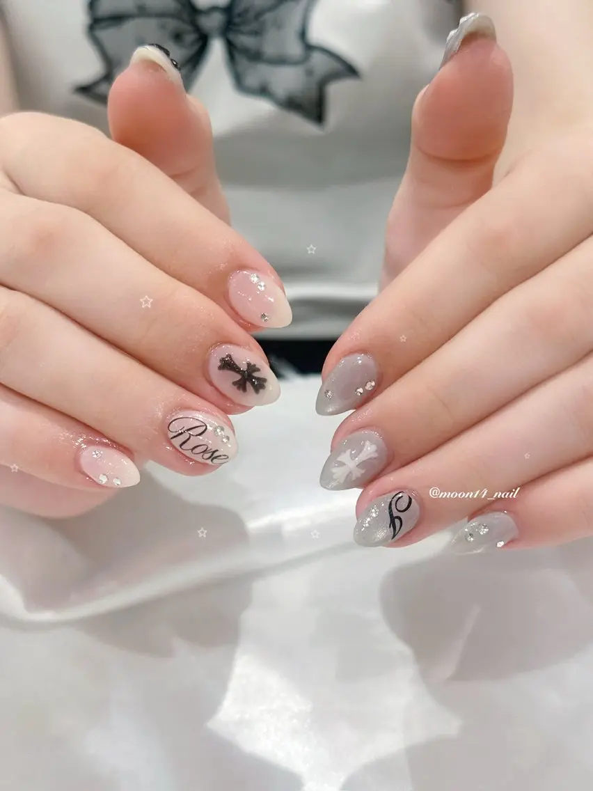 ネイル ジェルネイル マグネットネイル パラジェル シンプルネイル ホワイト ハンドネイル natsuki 💫のネイルデザイン