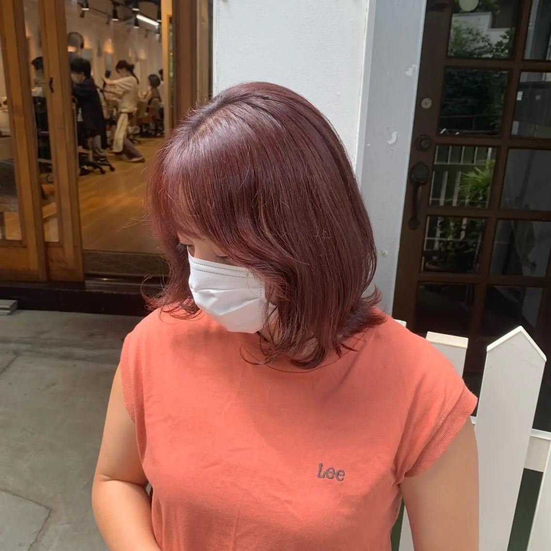 ミディアム ピンクブラウン カット ヘアカラー トリートメント little 小濱彰太のヘアスタイル