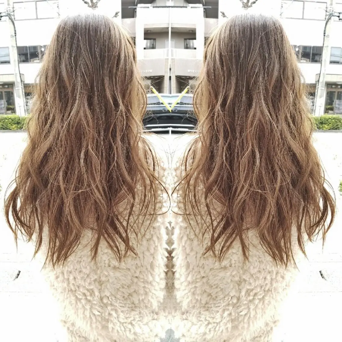 カラー ロング ベージュカラー ハイライトカラー ペールベージュ ハイライト くわやま まさきのヘアスタイル