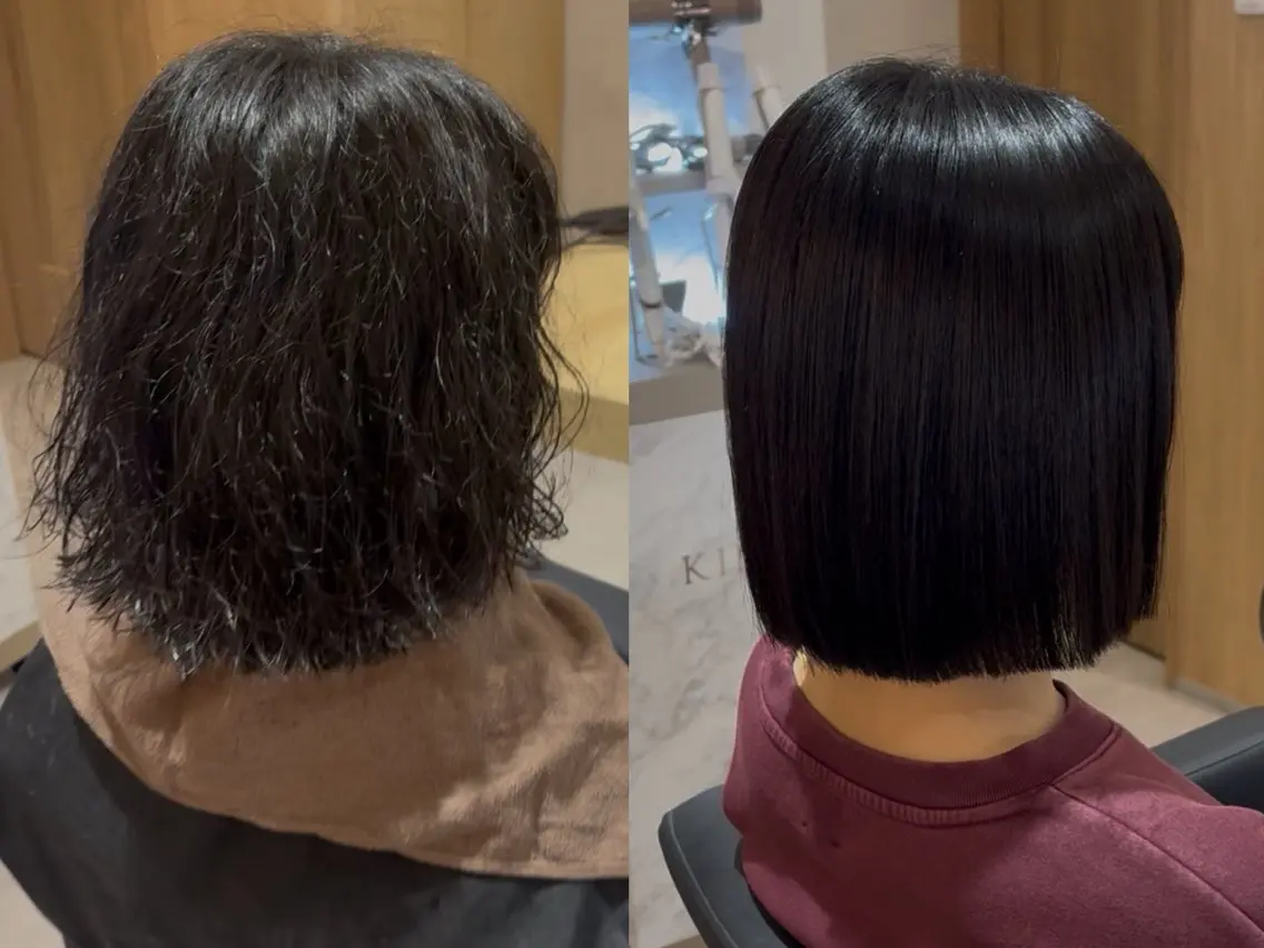 ミディアム 切りっぱなしボブ ボブ 髪質改善 加藤 麻夢のヘアスタイル
