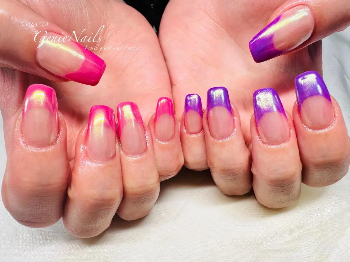メンズ ネイル アートネイル 長さ出し フレンチネイル ロングネイル 持ち込み Genie Nailsのネイルデザイン