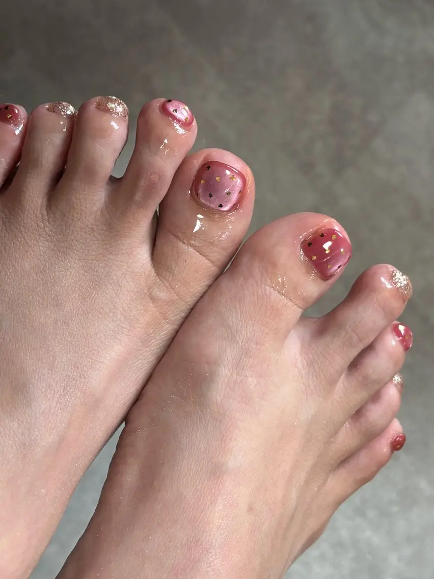 ネイル アートネイル フットネイル ハート キラキラネイル マグネットネイル フットネイル tamu nail 金町のネイルデザイン