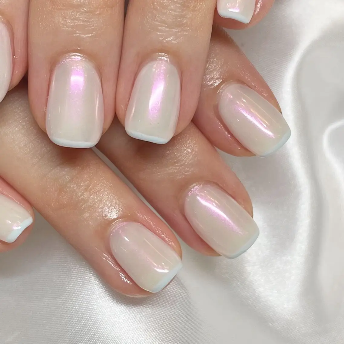 ネイル オーロラネイル ブルー フレンチネイル ピンク ホワイト ハンドネイル Tsukahara 🌷仙台PARCOのネイルデザイン