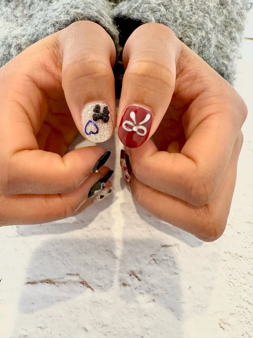 ネイル ハート 持ち込み ぷっくりネイル リボン ハンドネイル byeol nailのネイルデザイン