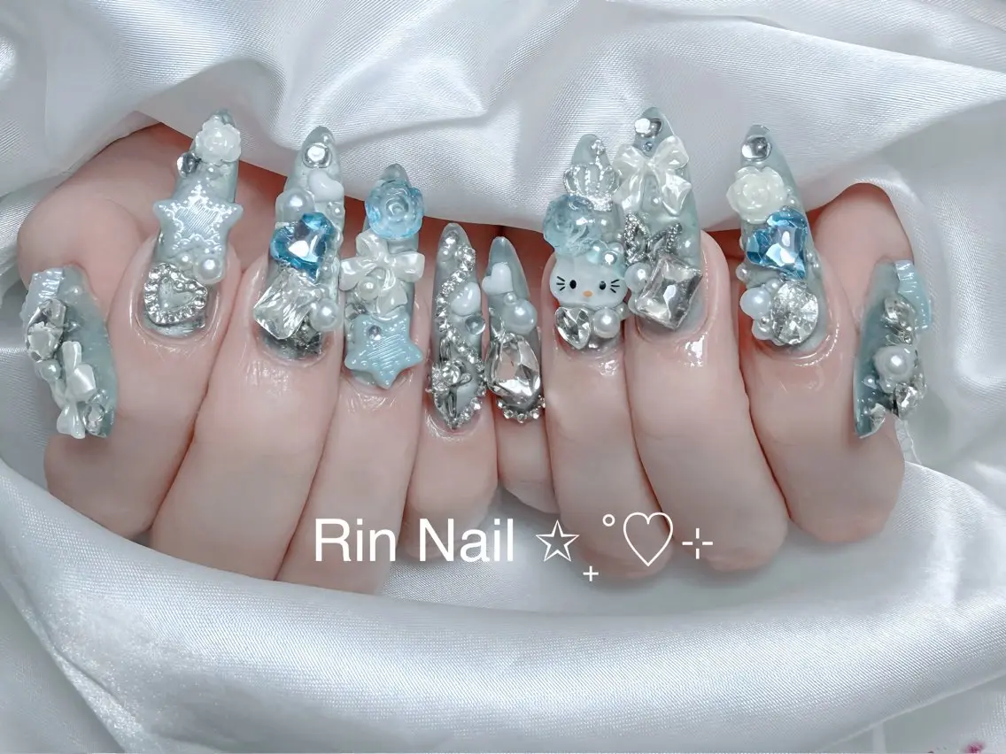 ネイル アートネイル チークネイル ジェルネイル ロングネイル マグネットネイル ハンドネイル Rin Nail 新大久保店のネイルデザイン