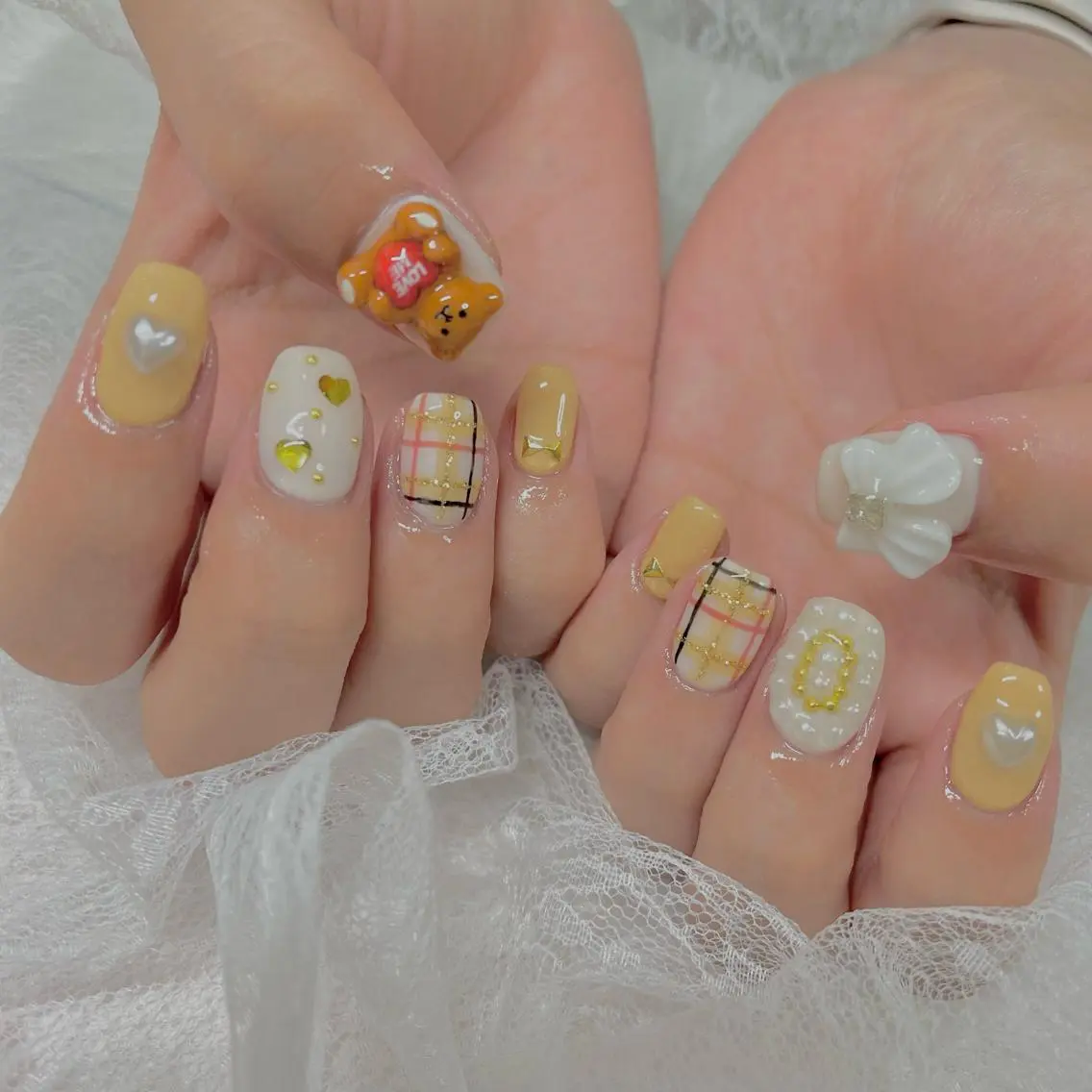 ネイル ジェルネイル 韓国ネイル パラジェル リボン J terrace Nailのネイルデザイン
