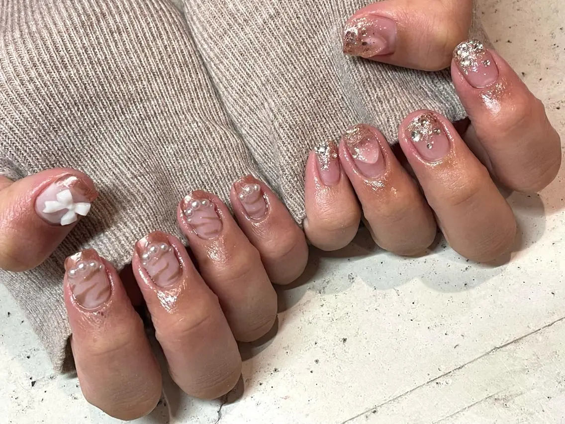 ネイル ハンドネイル 韓国/ワンホン/長さ 出しつけ放題🎀のネイルデザイン