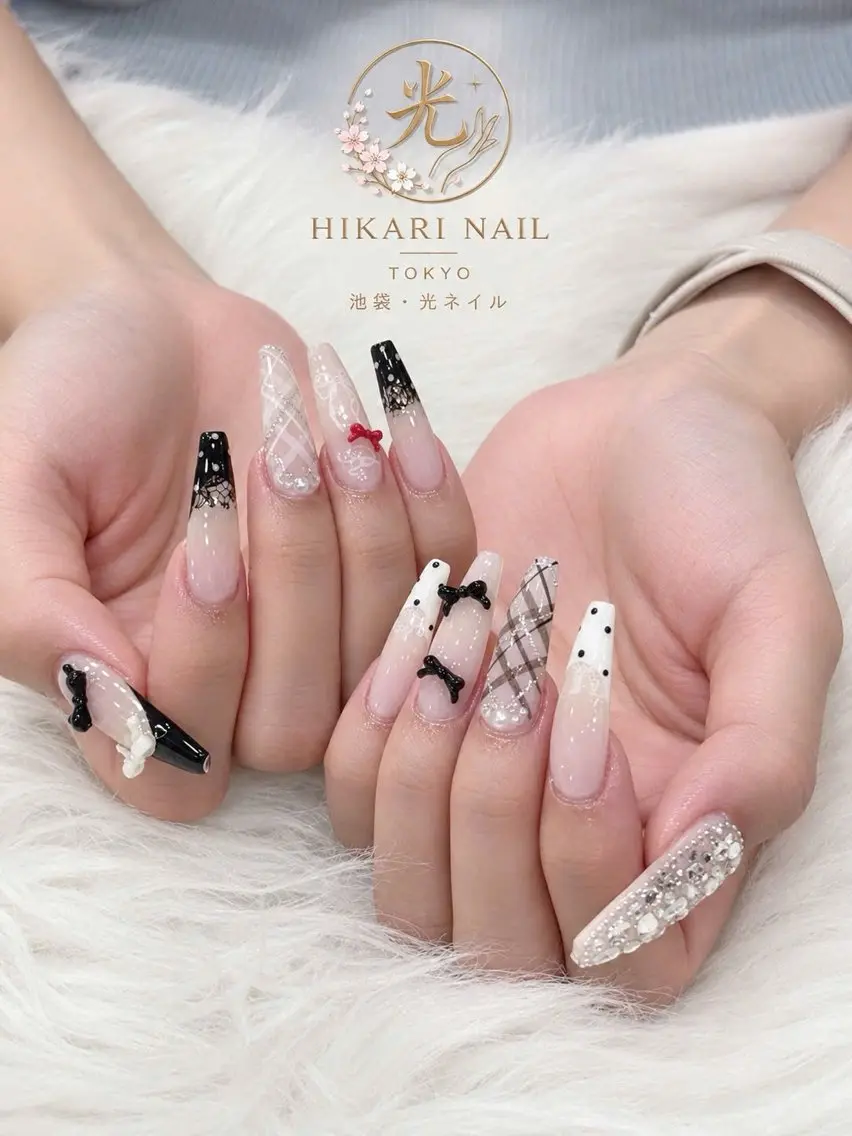 ネイル チークネイル 長さ出し フレンチネイル ガーリー ハロウィン ハンドネイル HikariNail Ikebukuroのネイルデザイン