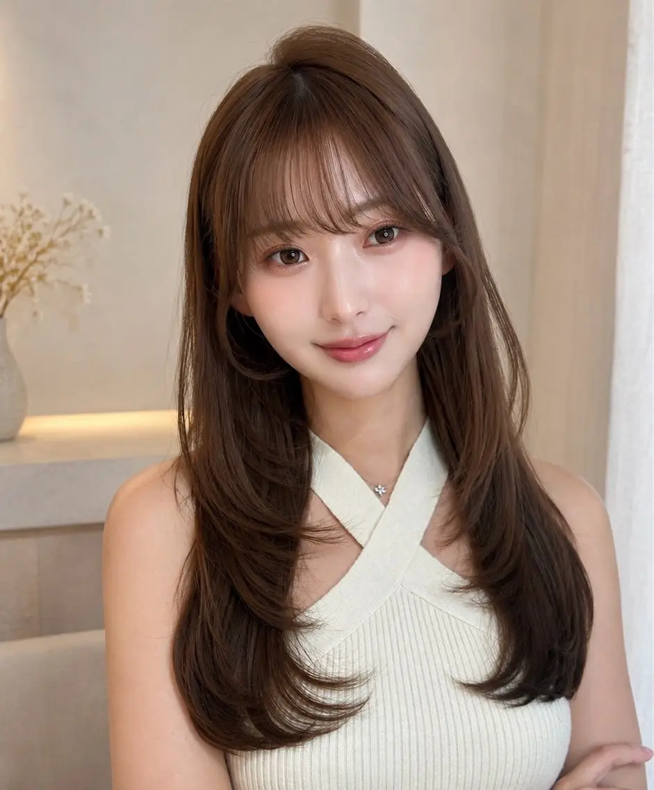 ロング カラー カット ヘアカラー トリートメント 🦋韓国風レイヤー/ 艶髪矯正🦋凛太郎のヘアスタイル