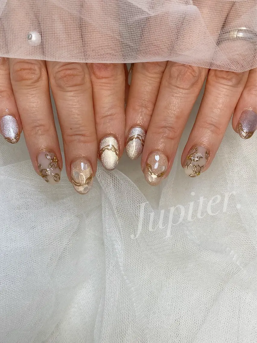 ネイル 桜ネイル マグネットネイル ミラーネイル ハンドネイル Jupiter .のネイルデザイン