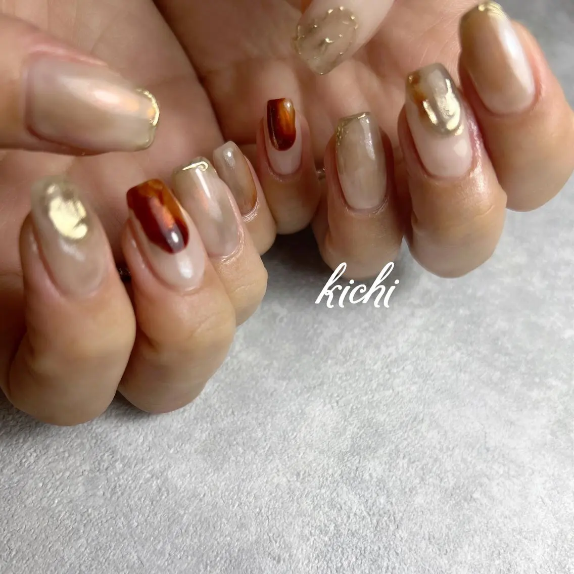 ネイル ブラウン ジェルネイル ミラーネイル 持ち込み ニュアンスネイル kichi・: *のネイルデザイン