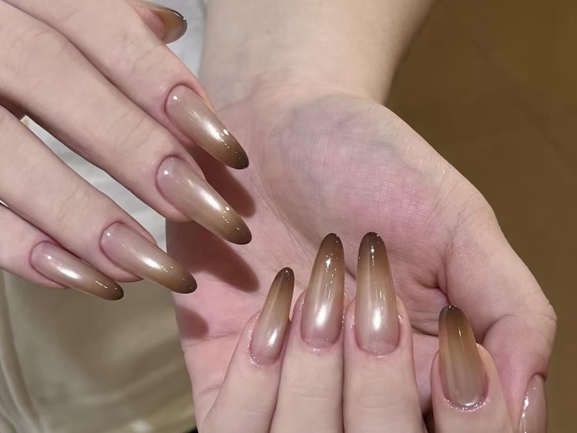 ネイル チークネイル 長さ出し フラッシュネイル フレンチネイル ガラスフレンチ ハンドネイル ハンドケア The Nail 大久保店のネイルデザイン