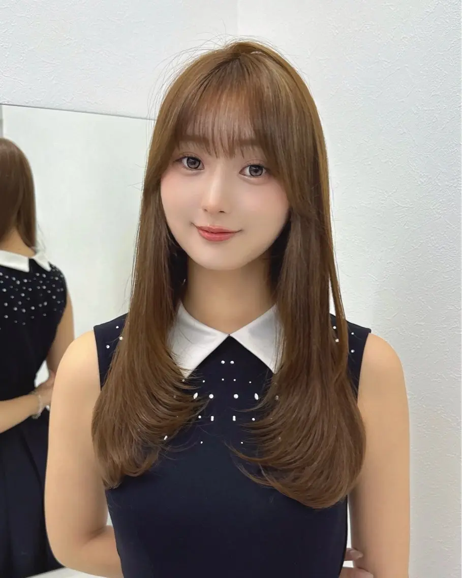 ロング ヘアカラー トリートメント レイヤーカット/ 顔まわり/リキのヘアスタイル