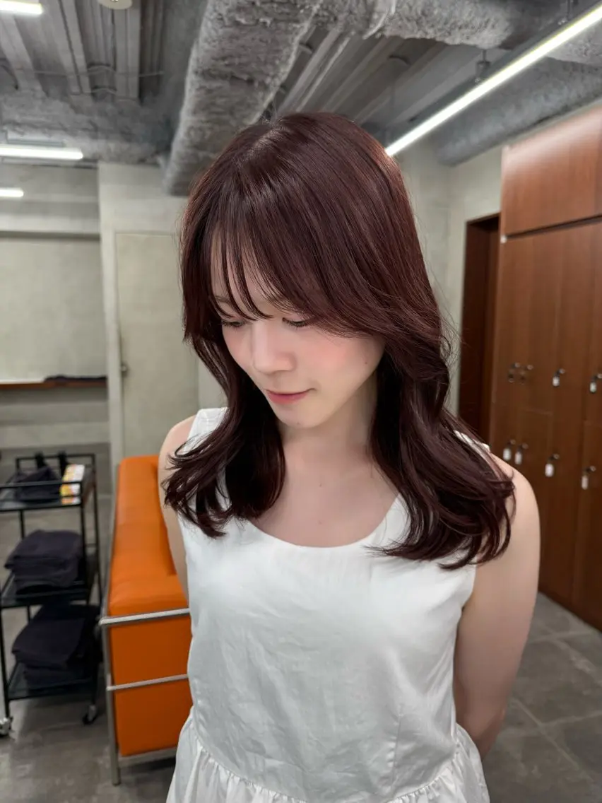 セミロング カラー ヘアカラー レイヤーボブパーマ 暖色カラーayuのヘアスタイル