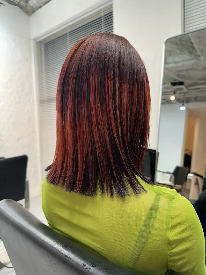 ミディアム カラー ブラウンカラー デザインカラー オレンジ オレンジブラウン ヘアカラー トリートメント デザインカラー特化 中谷蓮のヘアスタイル