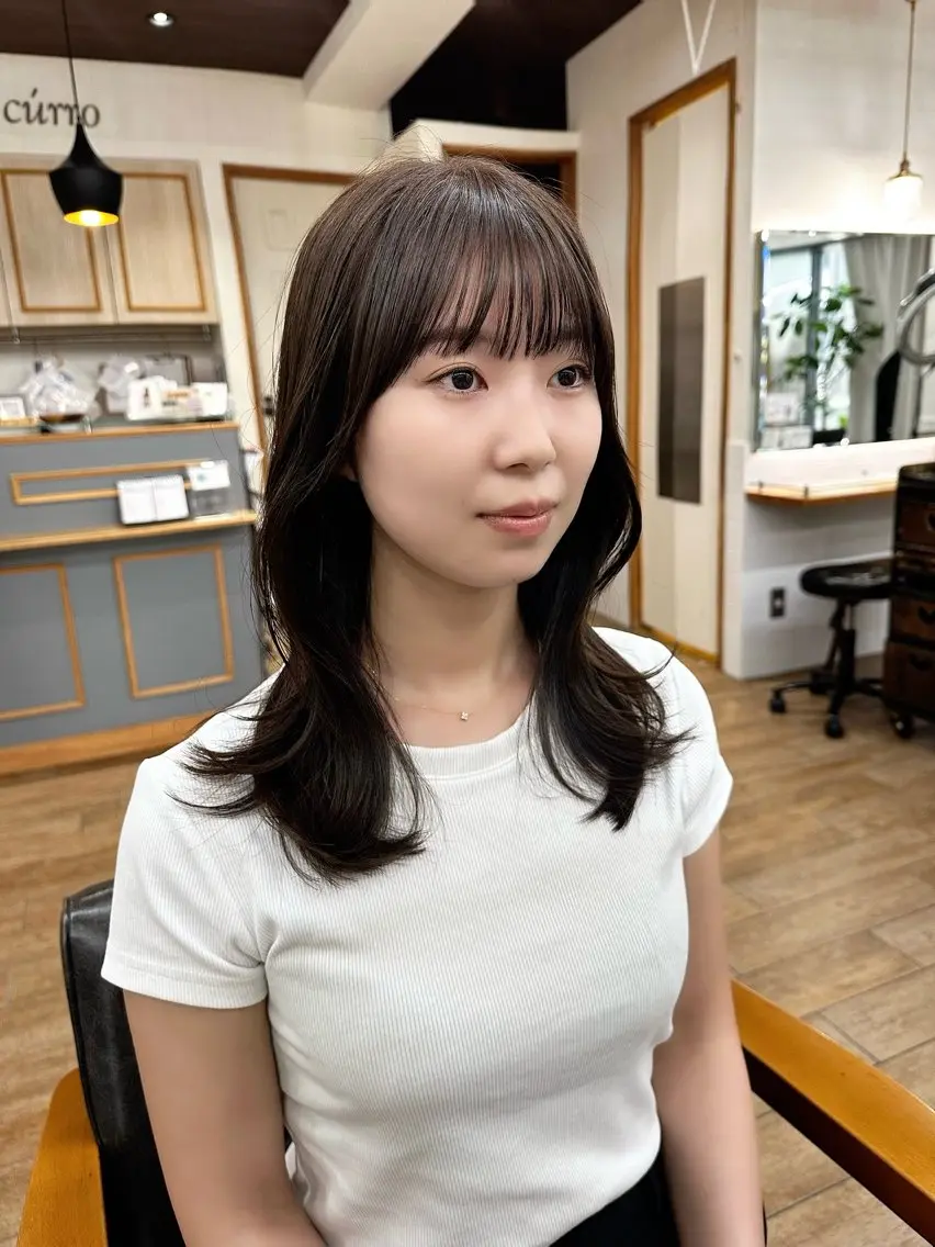セミロング カラー パーマ ヘアアレンジ メンズ キッズ レイヤーカット/ 巻ける縮毛矯正のヘアスタイル