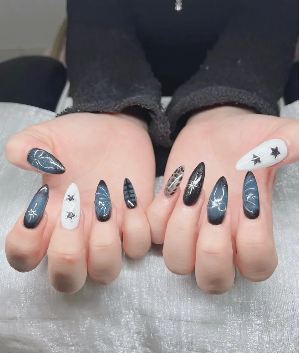 ネイル 長さ出し グラデーション キラキラネイル マグネットネイル ニュアンスネイル ハンドネイル Lee Nails チップ長さだし専門店のネイルデザイン