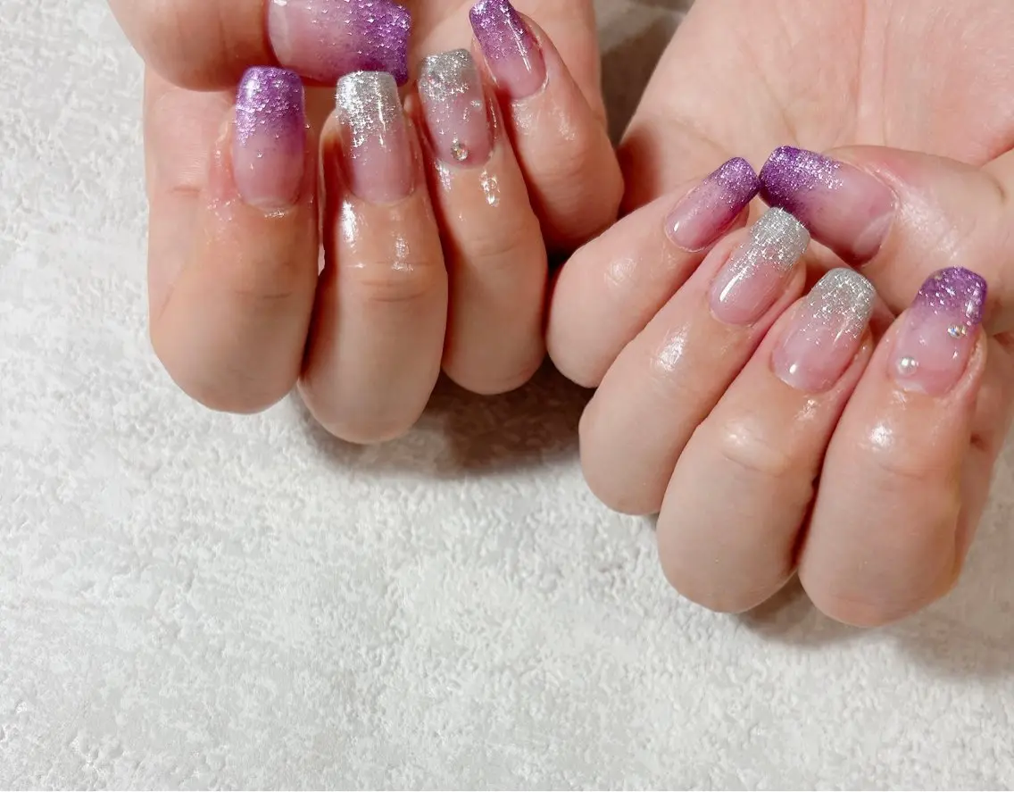 ネイル ジェルネイル ラメ(グリッター) ラメグラデーション マグネットネイル パラジェル kiki nail &brow二子玉川のネイルデザイン