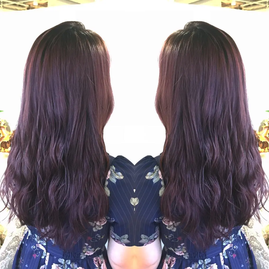ロング カラー パーマ ヘアアレンジ ピンクカラー エグチ アキラのヘアスタイル
