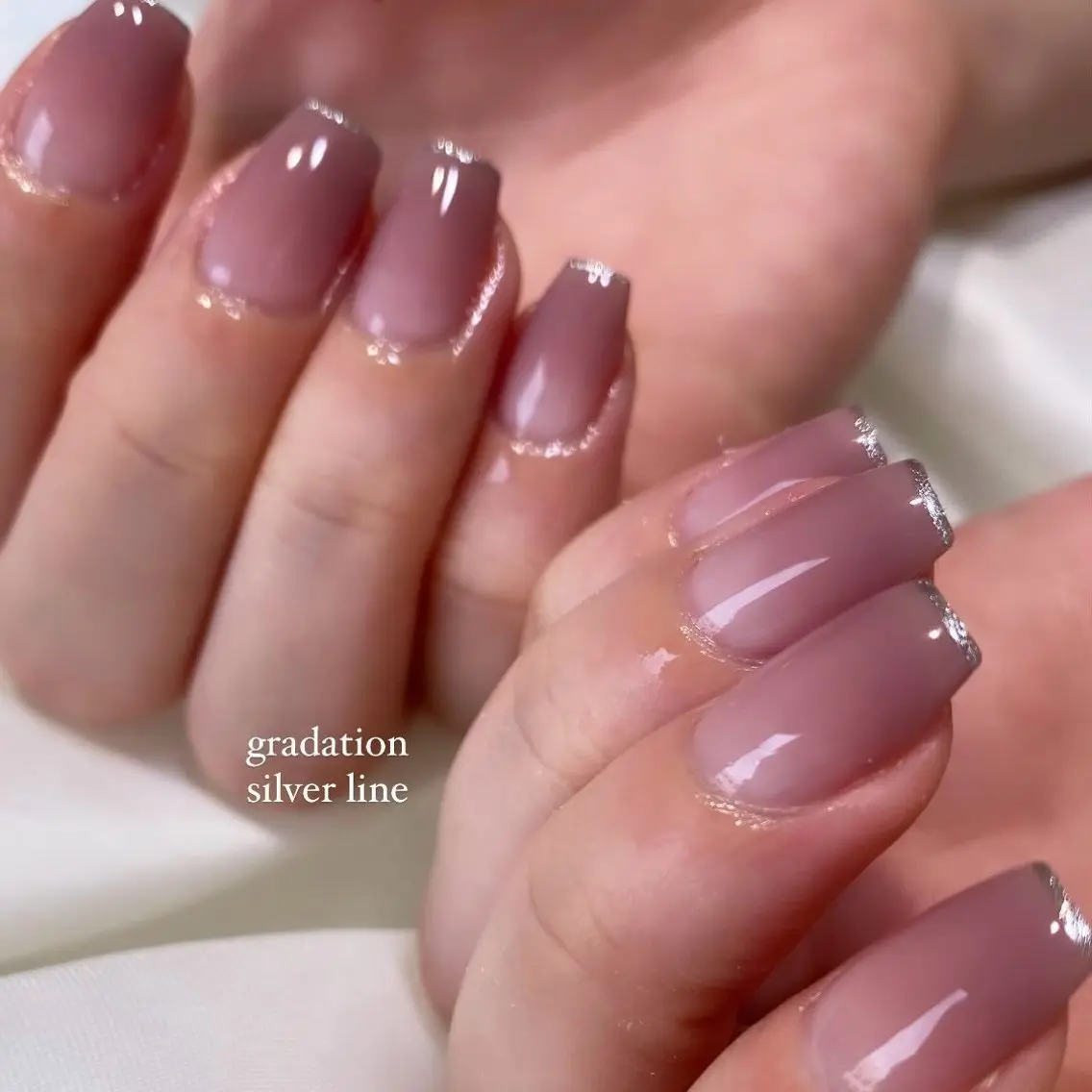 ネイル フレンチネイル グラデーション ラメ(グリッター) シルバー ハンドネイル nail salon miRANのネイルデザイン