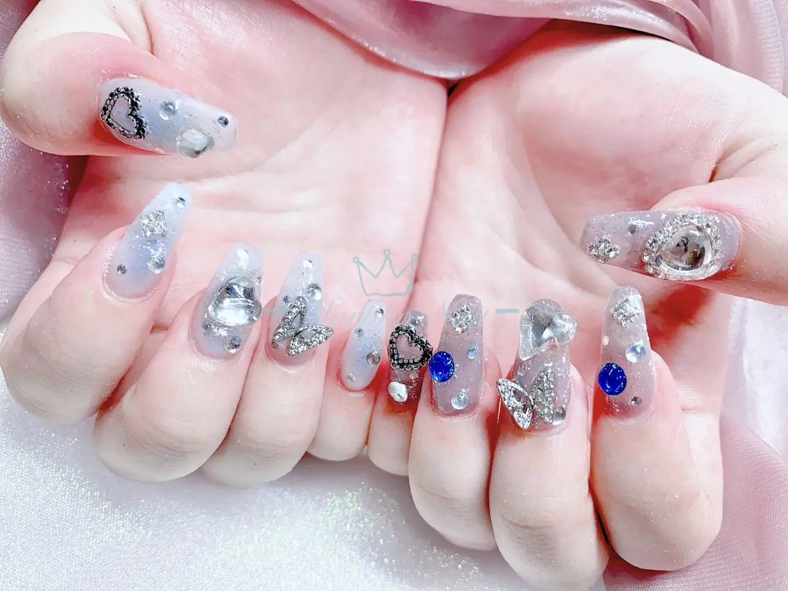 ネイル 長さ出し ジェルネイル キラキラネイル 大理石ネイル(マーブル) ニュアンスネイル ハンドネイル Morpho nailのネイルデザイン