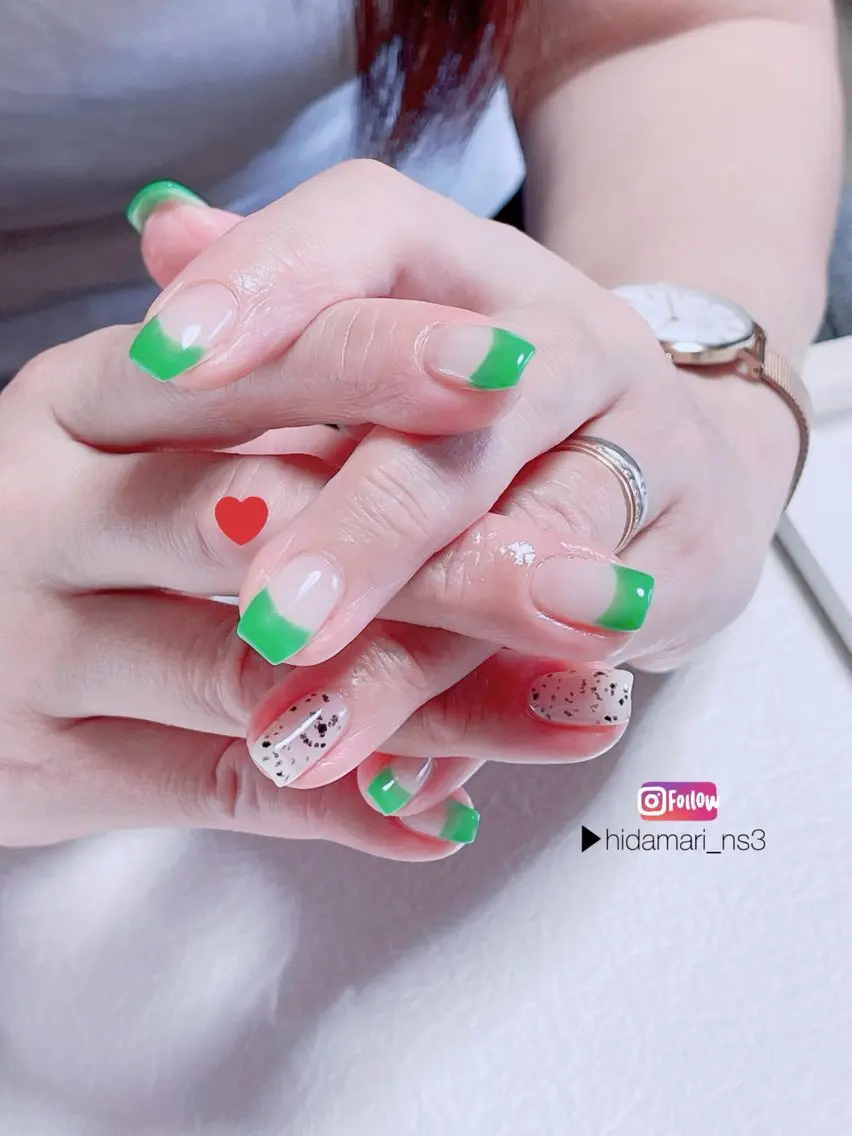ネイル フレンチネイル グリーン NailSalon ひだまりのネイルデザイン