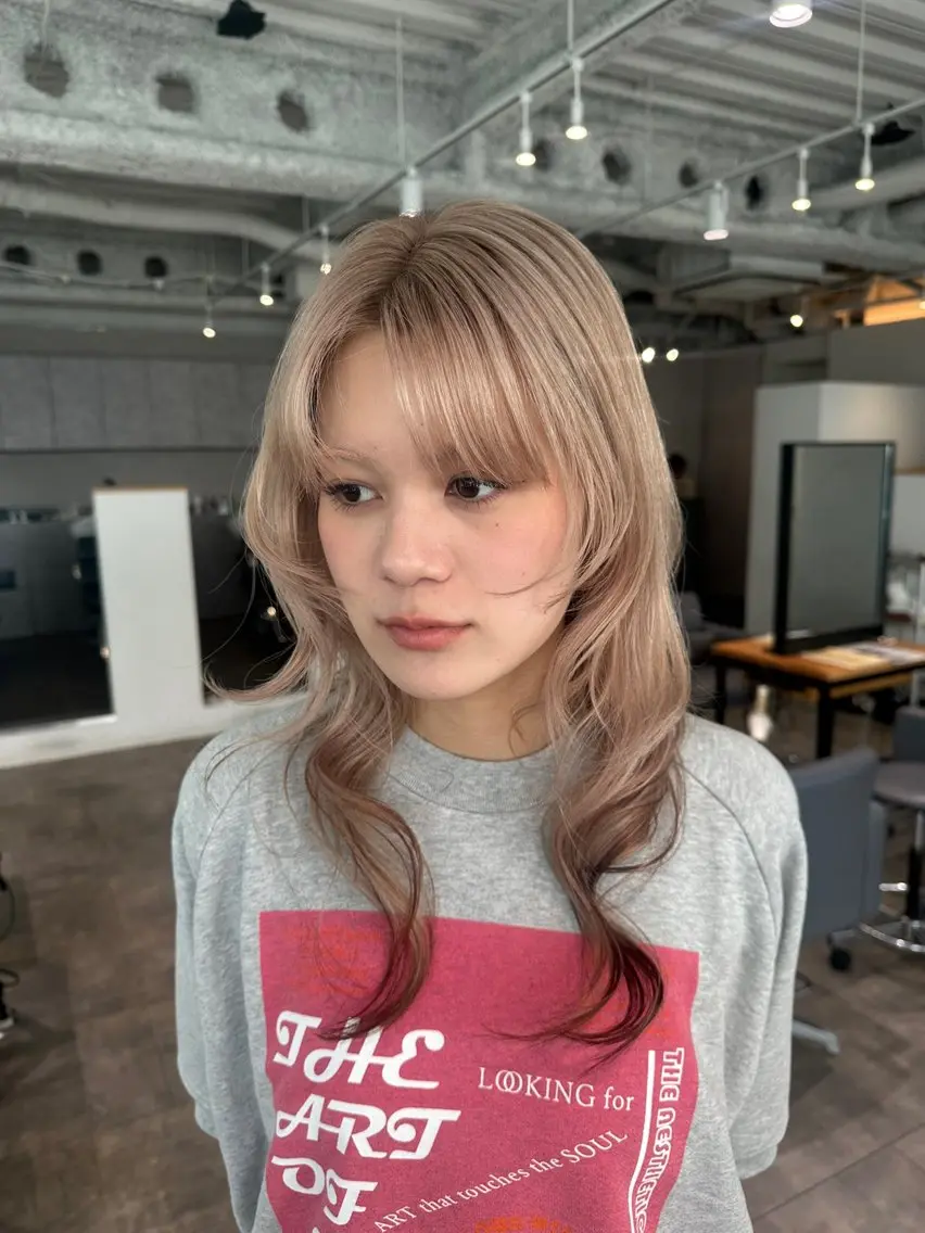 セミロング カラー ベージュカラー ピンクカラー ピンクベージュ ブリーチ/パーマ nanoのヘアスタイル