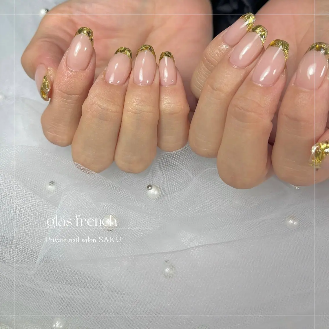 ネイル フレンチネイル ガラスフレンチ SAKU nail 作島茜のネイルデザイン