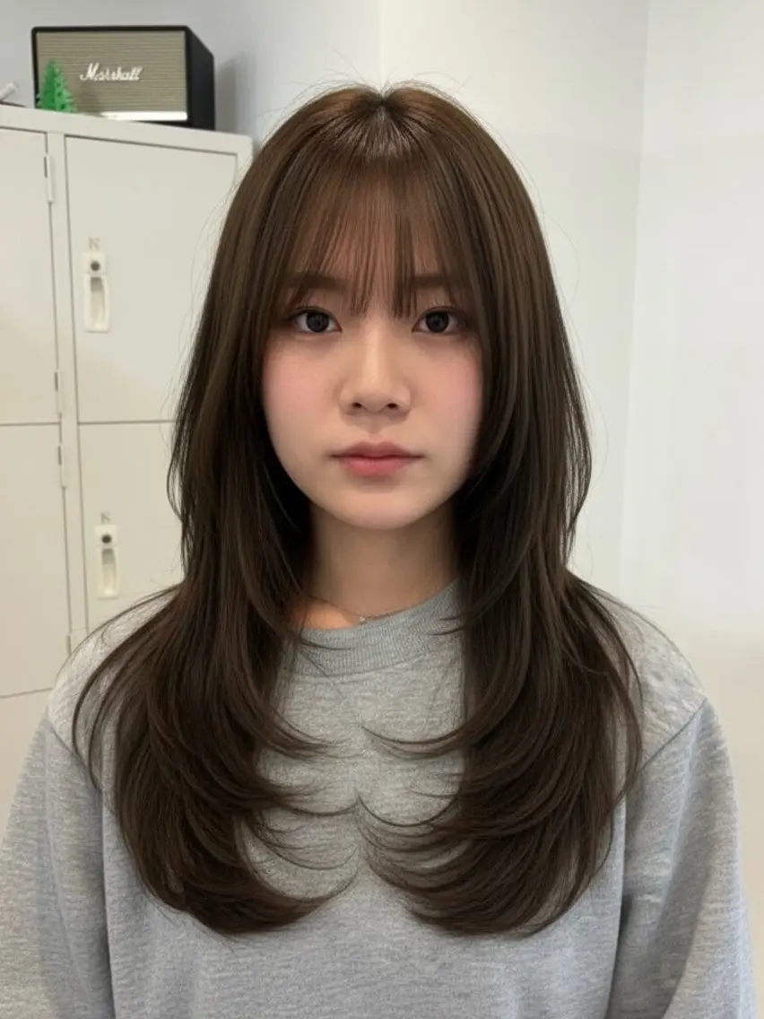 セミロング カラー アディクシーカラー 透明感カラー くびれヘア 顔まわりレイヤー 韓国風ヘア ヘアカラー 韓国レイヤーカット 🫧大阪梅田レイヤーのヘアスタイル