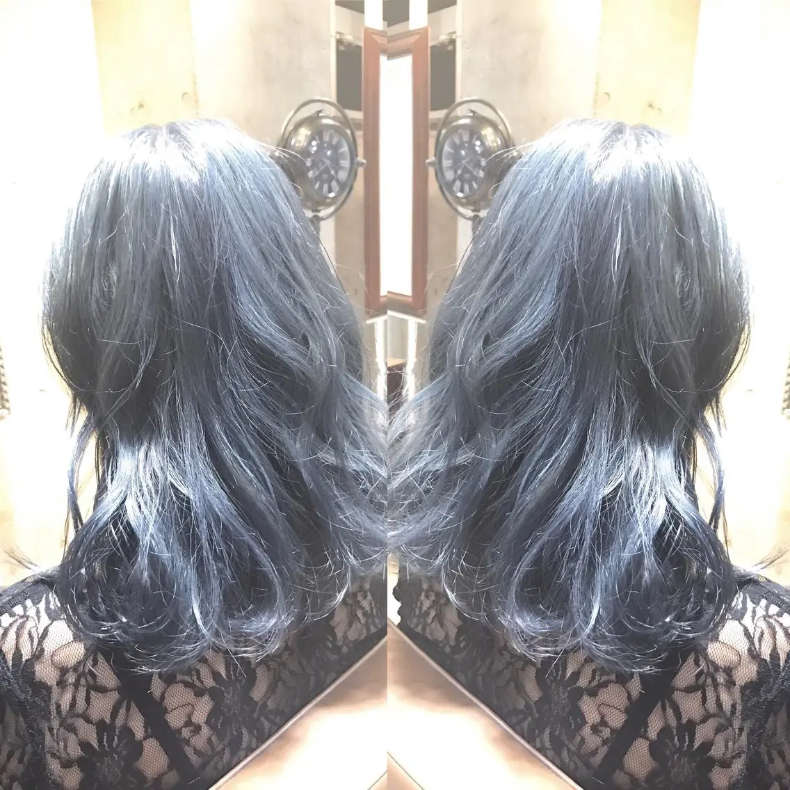ミディアム カラー パーマ ヘアアレンジ メンズ キッズ ネイル マツエク・マツパ ブルーカラー ブルーグレー ダブルカラー ブルー サロンドミルク 原宿のヘアスタイル