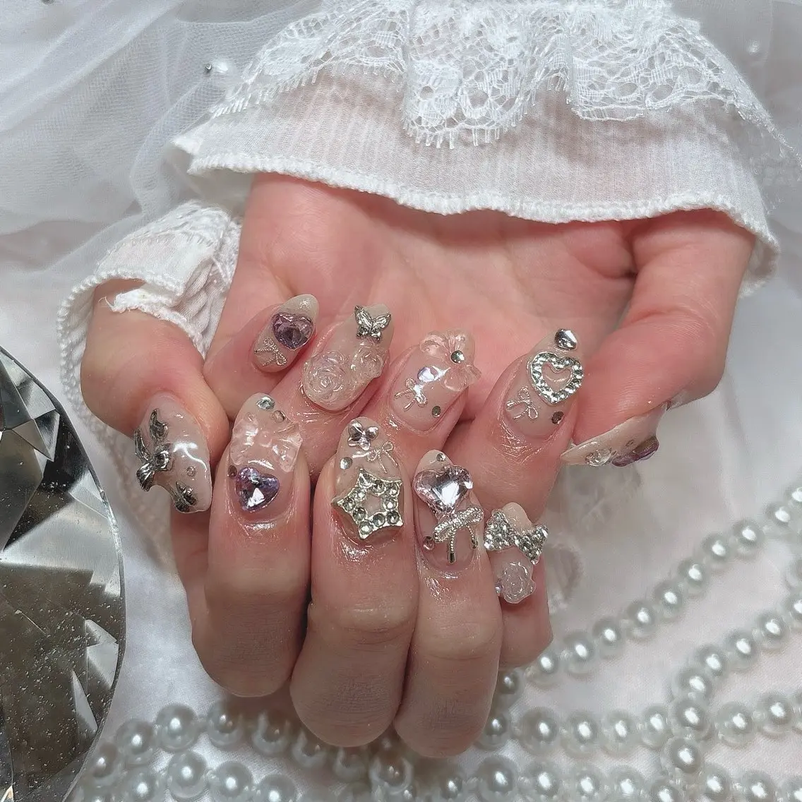 ハンド🎀ワンカラー+パーツ付け放題 (オフなし)の写真