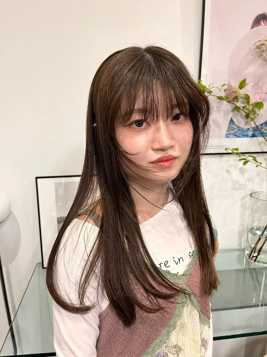 ロング カラー ベージュカラー ブラウンカラー 透明感カラー オリーブベージュ オリーブブラウン SalonEF 芽生/MEIのマツエク・マツパデザイン