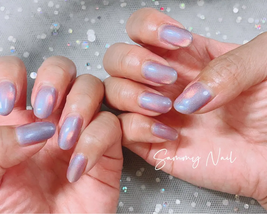 ネイル ブルー マグネットネイル ピンク ハンドネイル Sammy Nailのネイルデザイン