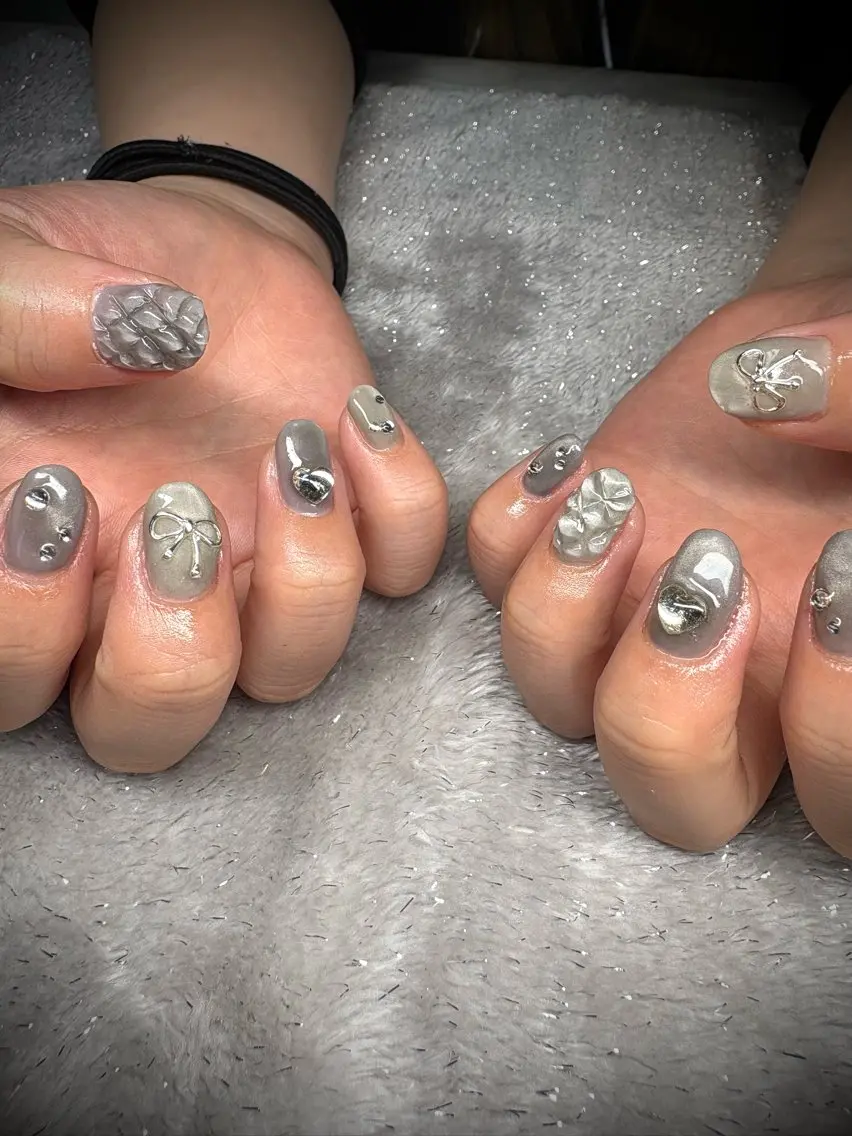 ネイル マグネットネイル リボン ハンドネイル nail.s misatoのネイルデザイン
