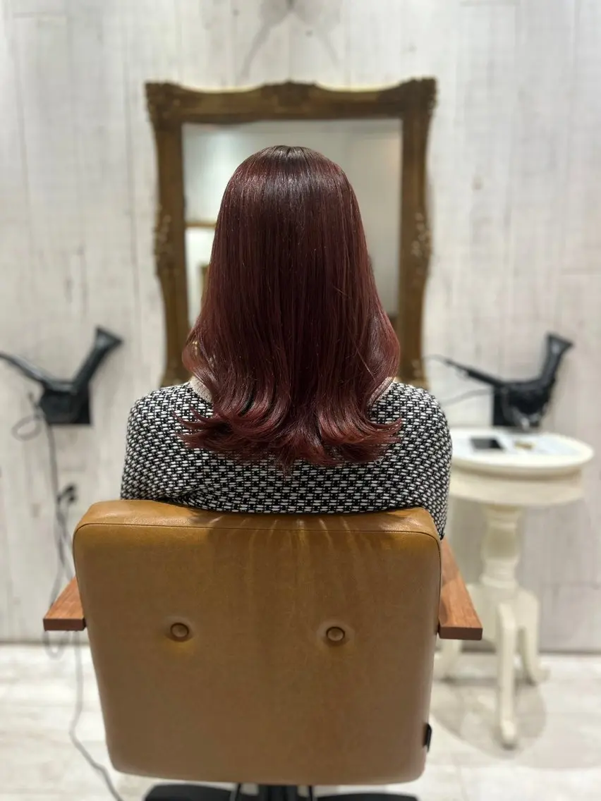 セミロング カラー ヘアアレンジ ピンクカラー ヘアカラー トリートメント re view 日和のヘアスタイル