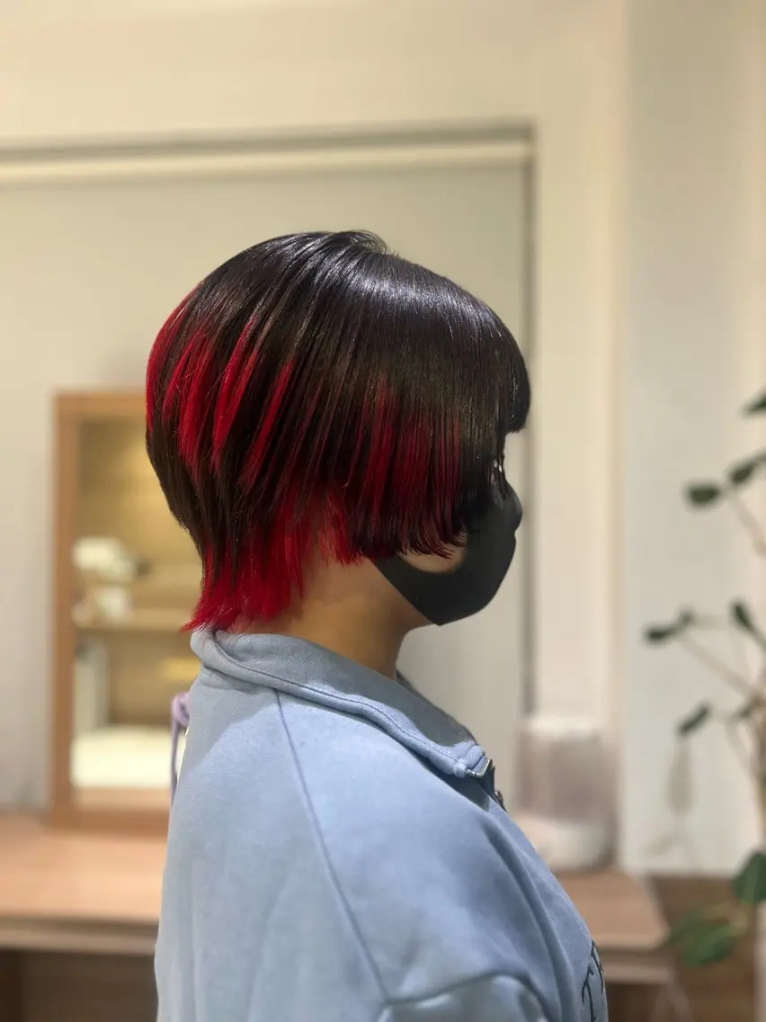 ショート カラー デザインカラー ヘアカラー メンズハイライト × perm Runoのヘアスタイル
