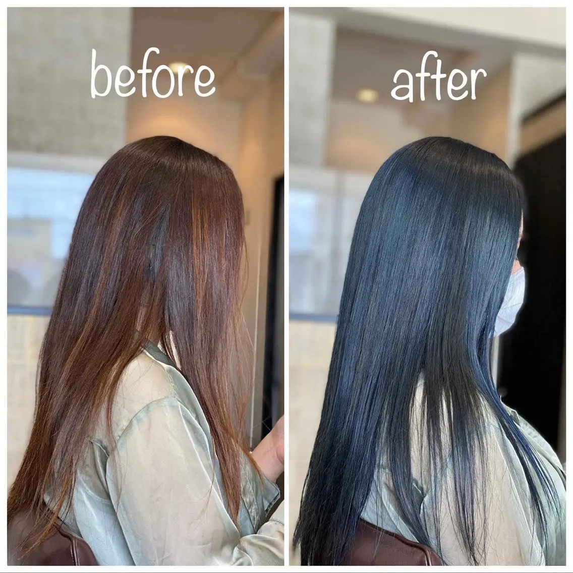 ロング カラー 黒髪 ブリーチ ブルーカラー ブルーブラック カット ヘアカラー 宮城 将大のヘアスタイル