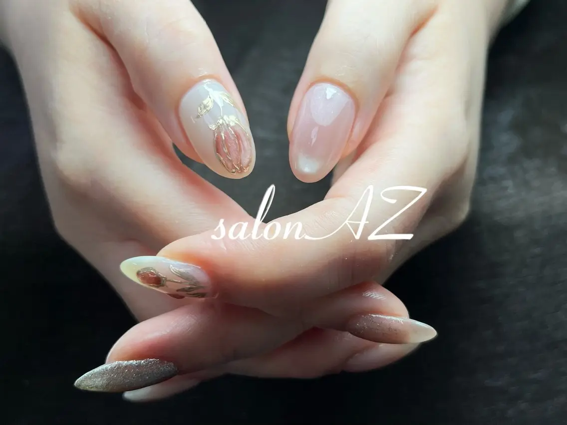 ネイル 桜ネイル 長さ出し フットネイル フレンチネイル ジェルネイル ハンドネイル salon AZのネイルデザイン