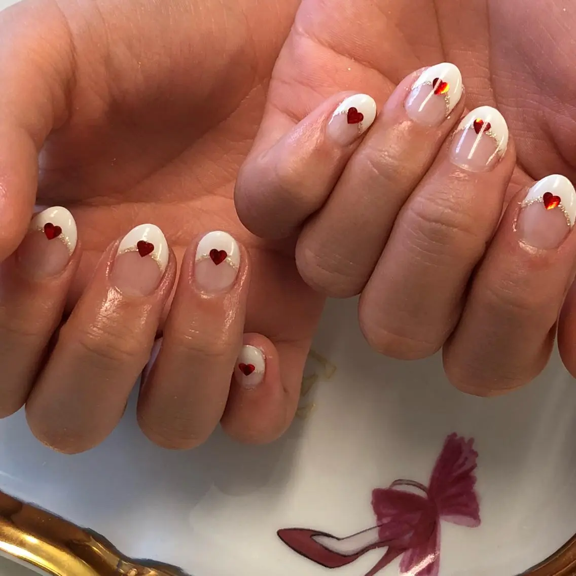 ネイル フレンチネイル ガーリー ハート KIREIE NAILSのネイルデザイン