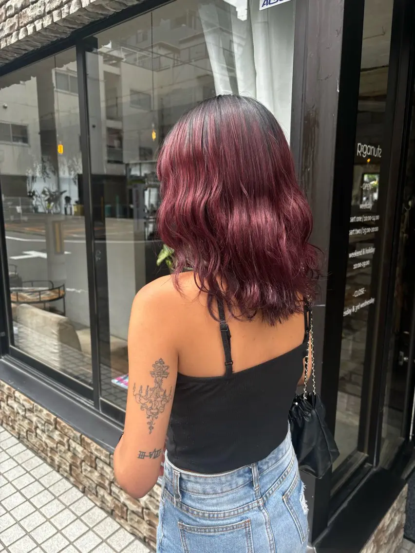 ミディアム カラー レッドカラー ヘアカラー 🍒サクラ🍒 /透明感カラー/艶髪のヘアスタイル