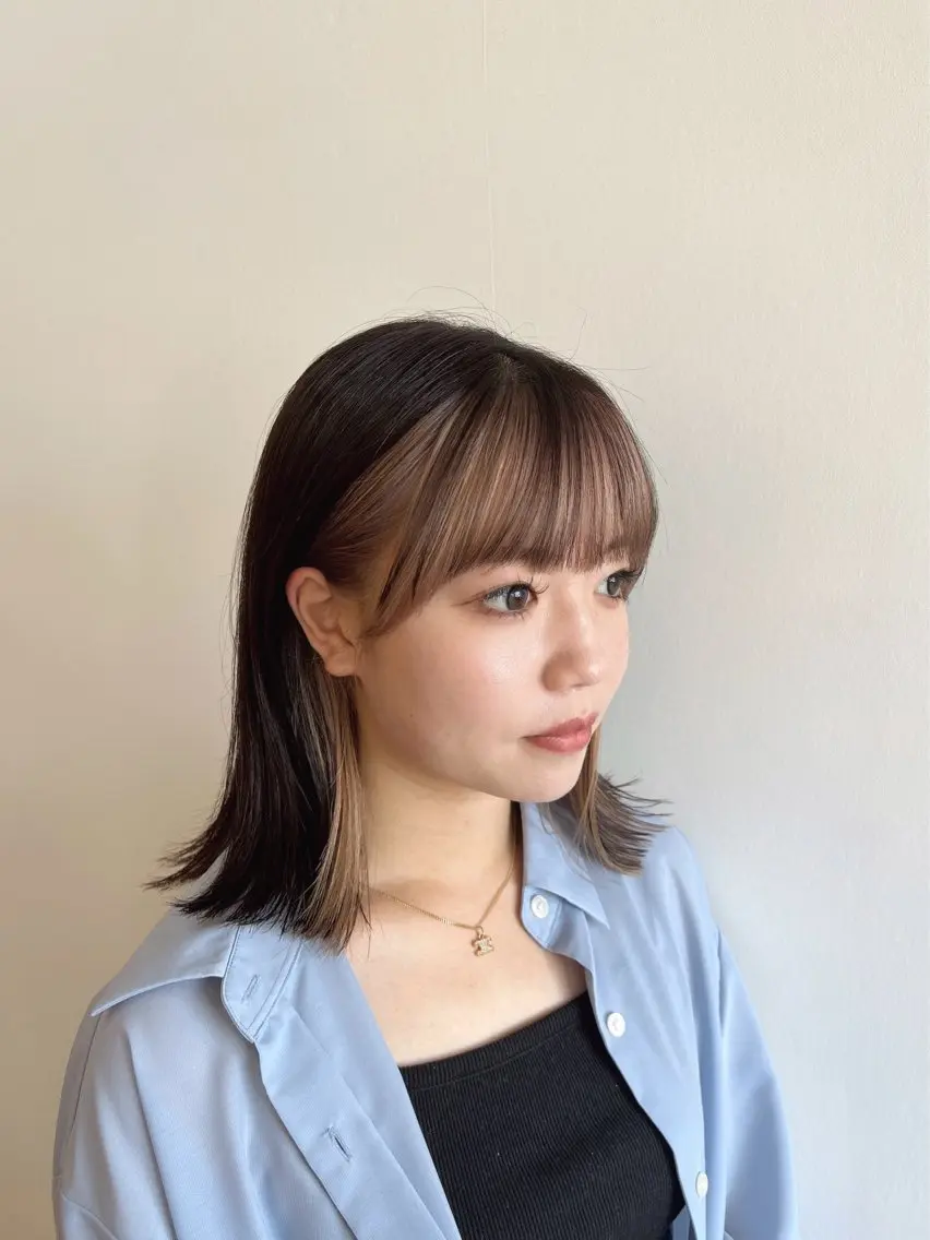 ミディアム カラー ミストバング ブリーチ デザインカラー フェイスフレーミング ハイトーンカラー ヘアカラー トップスタイリスト 林すずかのヘアスタイル