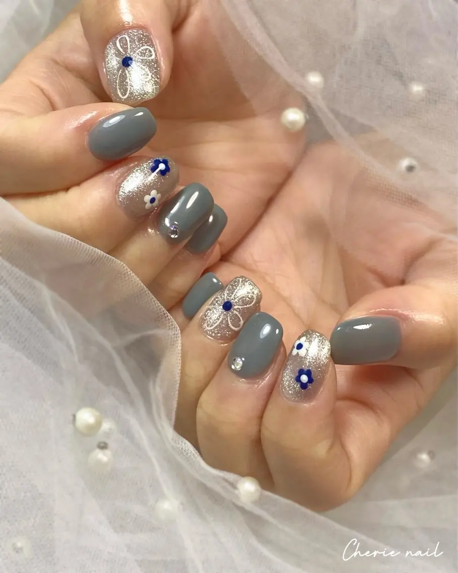 ネイル フラワーネイル ジェルネイル マグネットネイル オフィスネイル 春ネイル ハンドネイル Cherienail yunaのネイルデザイン
