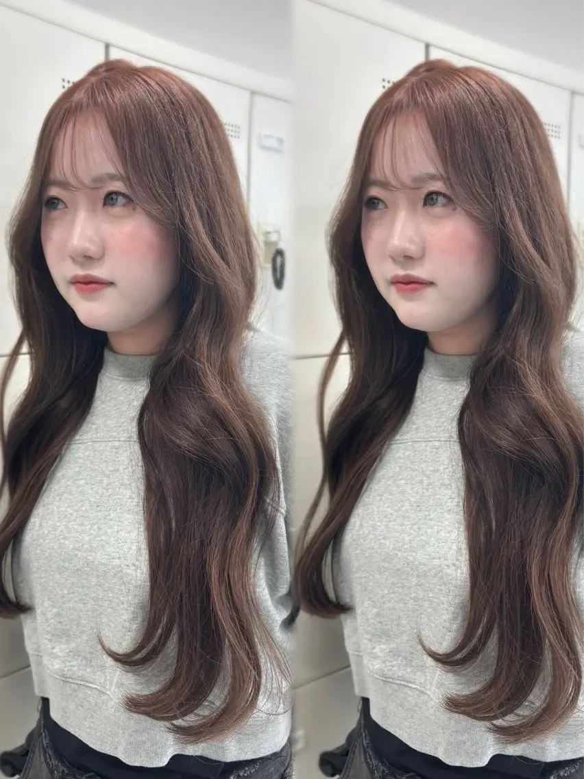 ロング 韓国風ヘア レイヤーカット ヘアカラー トリートメント ヘアセット 顔まわりレイヤー/諒 オリーブカラー/天神のヘアスタイル