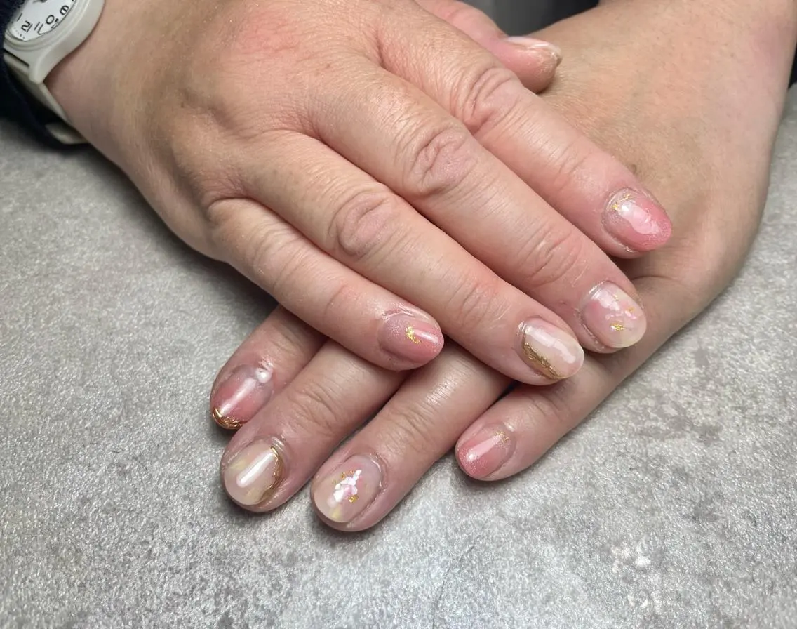 ネイル ジェルネイル ミラーネイル パラジェル 春ネイル BLANC.nail yuuのネイルデザイン