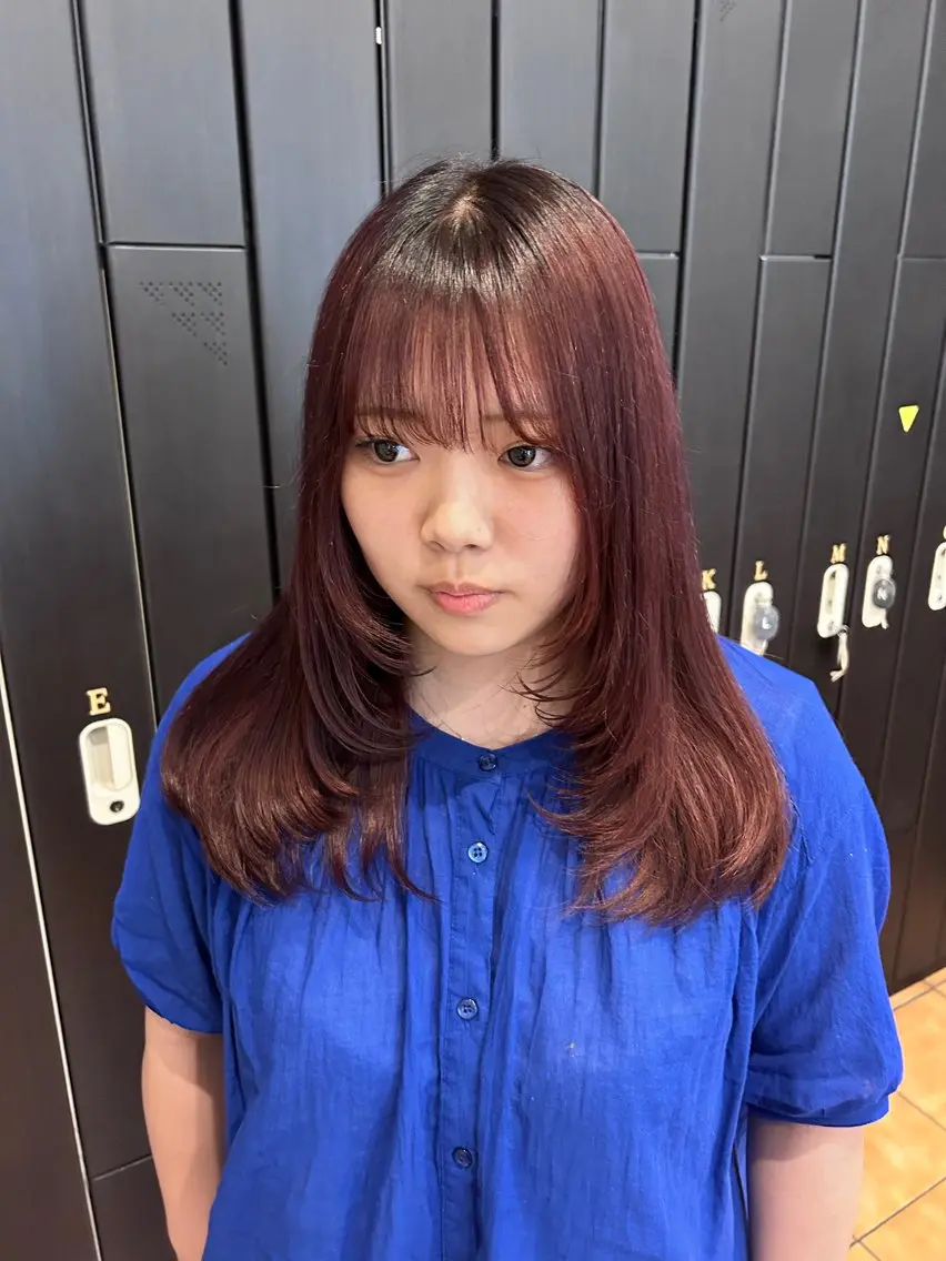 ロング カラー ブリーチ ダブルカラー ブリーチなしカラー レッドカラー 阪田 真奈未のヘアスタイル