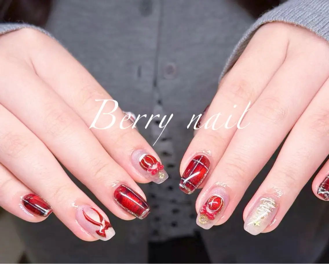ネイル オーロラネイル チークネイル フレンチネイル ハート 韓国ネイル ハンドネイル berry nail jrネイリストのネイルデザイン