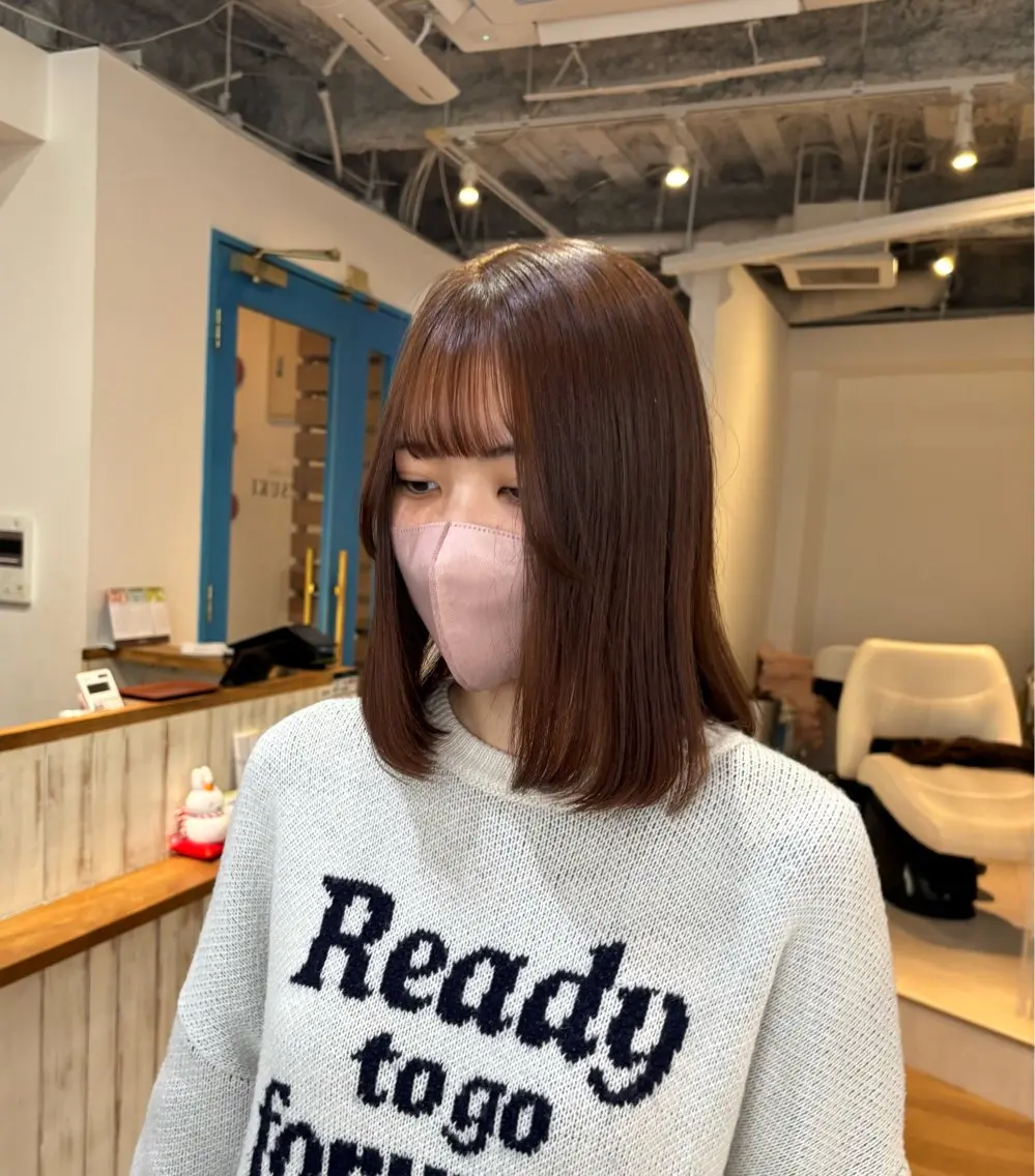 ミディアム カラー ブラウンカラー オレンジ オレンジブラウン カット ヘアカラー トリートメント RINNO🌷透明感 カラー/髪質改善のヘアスタイル