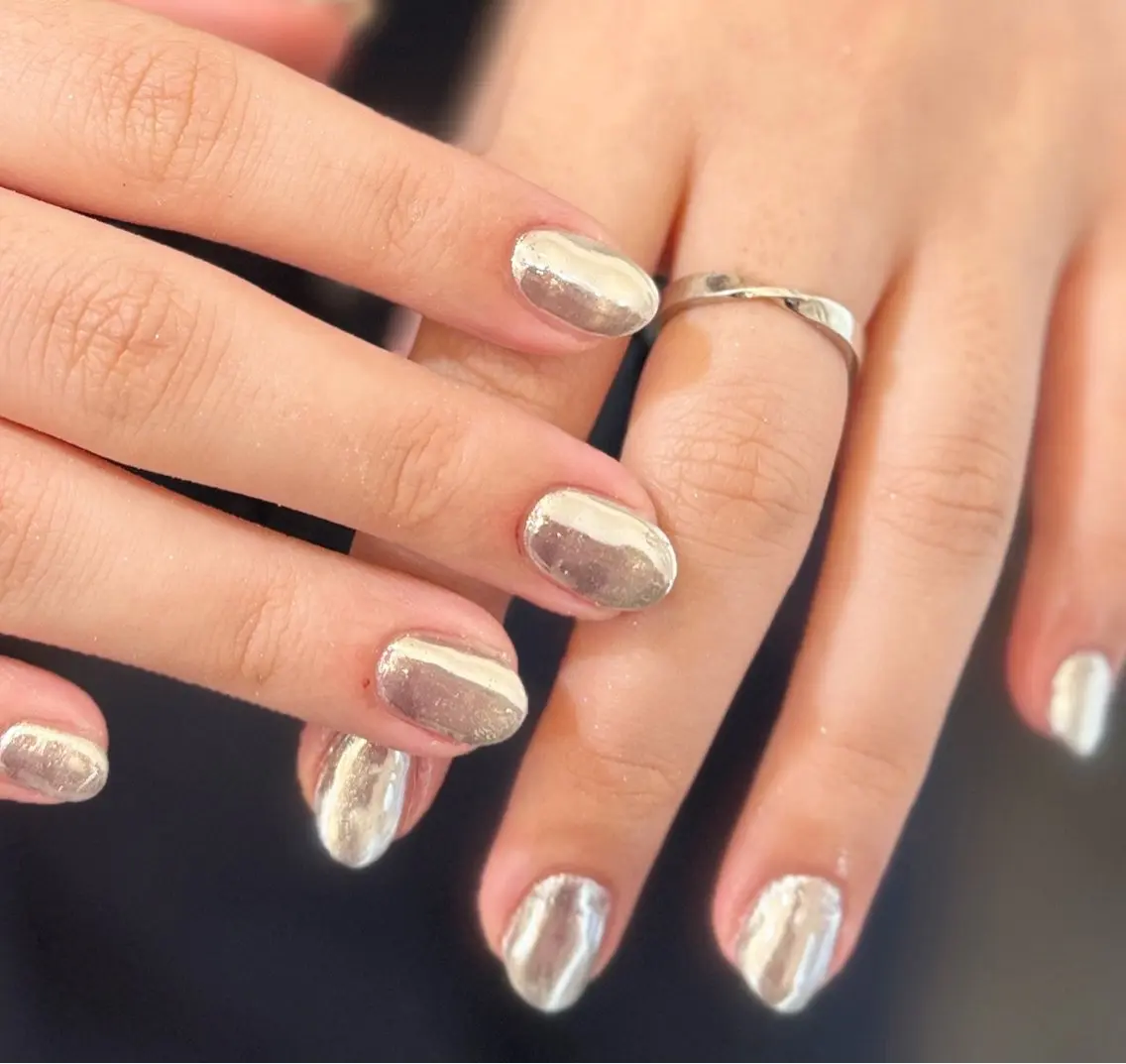 ネイル メンズネイル ミラーネイル シルバー ハンドネイル MIMnail メンズネイリストのネイルデザイン