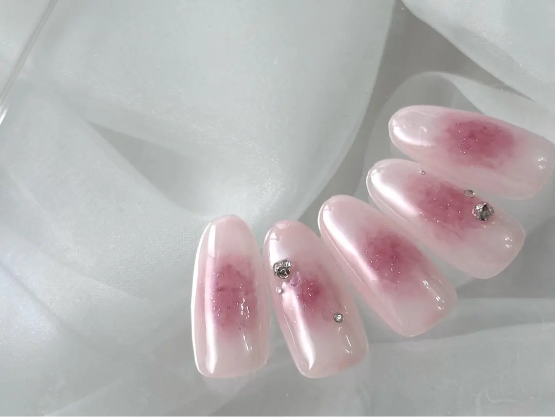 ネイル チークネイル 春ネイル ワンホンネイル ハンドネイル U.nail カワバタのネイルデザイン